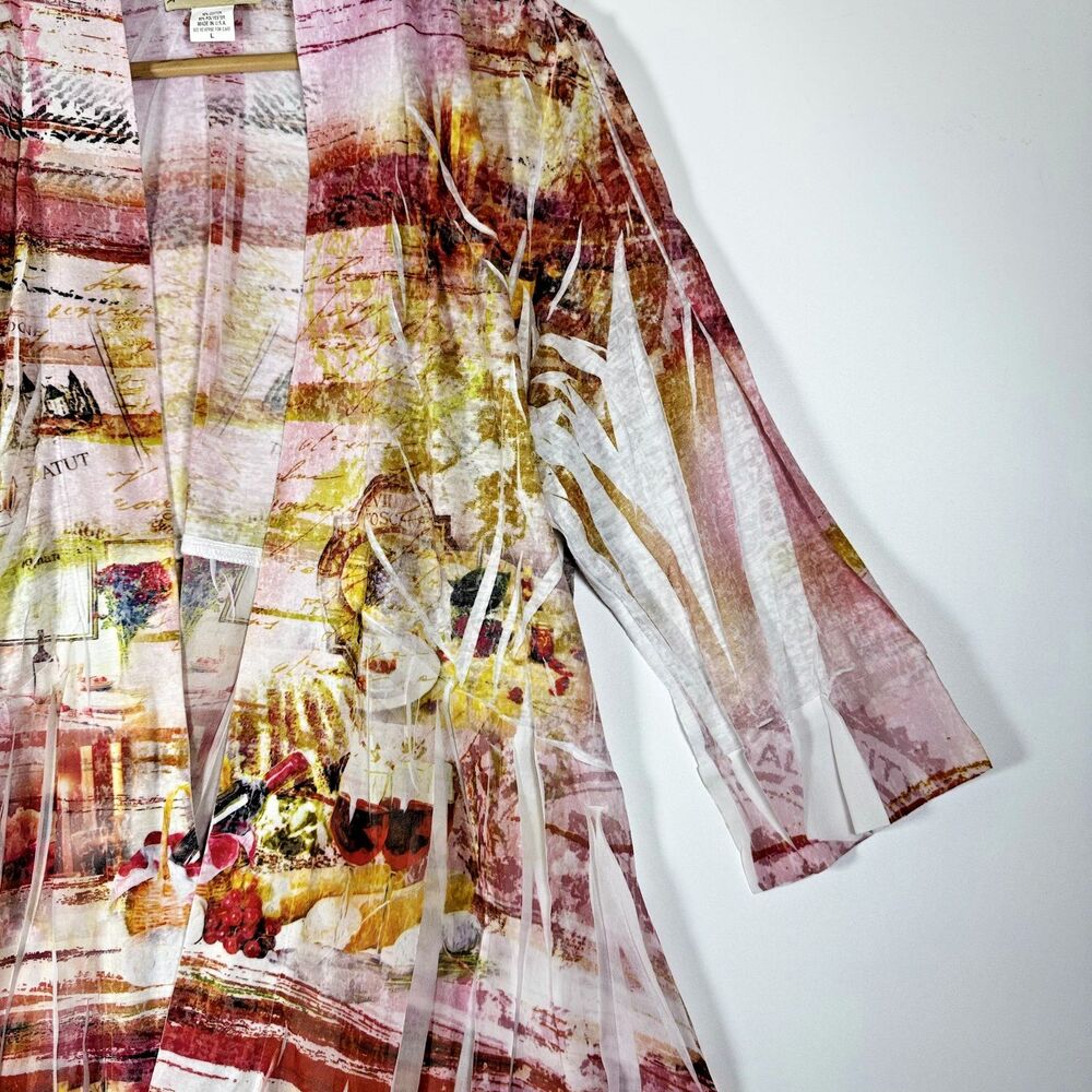 Impulse California Cardigan Large Multicolor Sheer Open Front Art Print USA - Picture 3 of 12